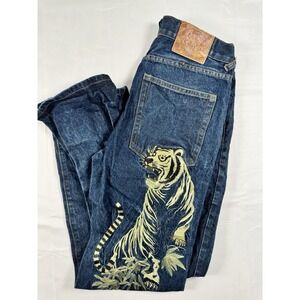 Evisu Heritage Denim Jeans Size 34 Tiger Embroidery Gold Seagull Streetwear Y2K